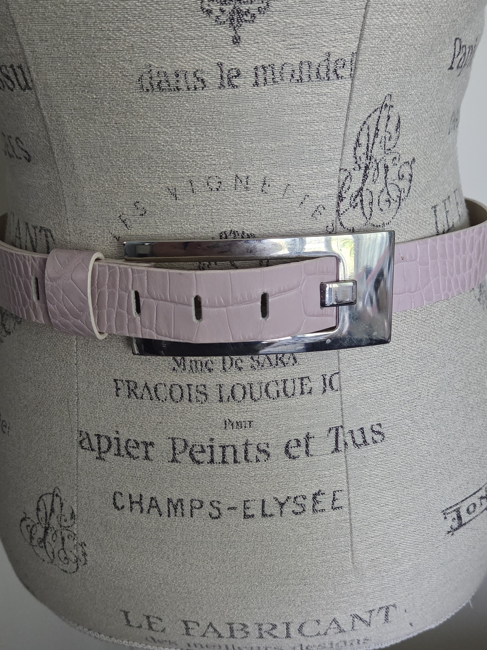 Y2K Express Pale Pink Croc-Embossed Leather Belt with Silver Buckle